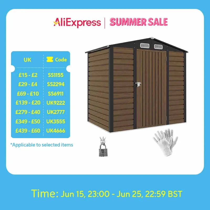 6.2 x 4.3 Ft Metal Garden Shed with Ventilation Slots for Outdoor Use