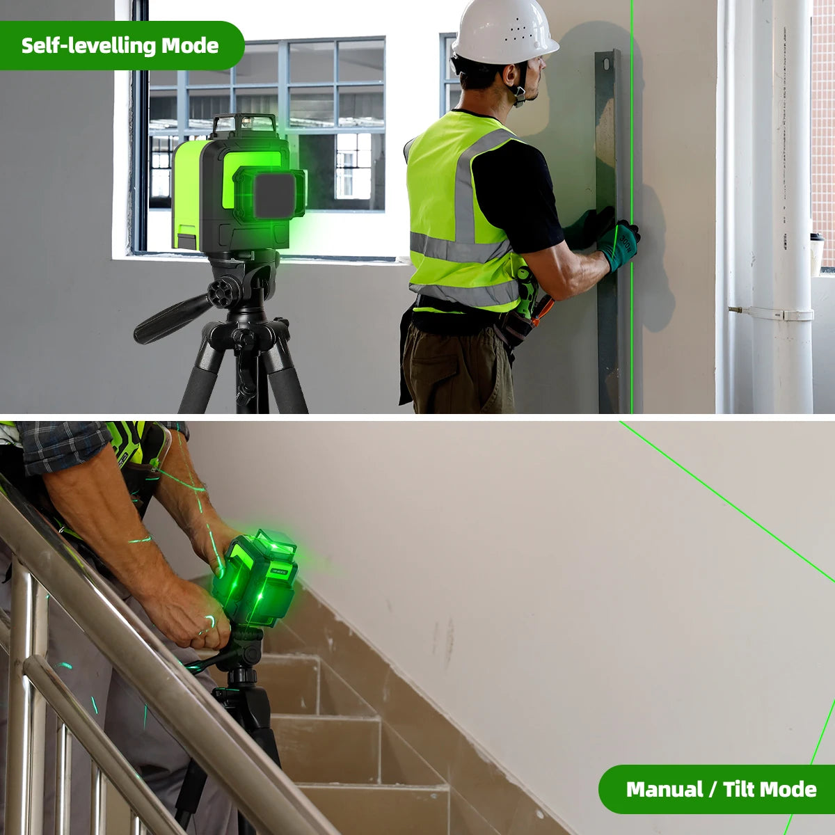 903CG 12-Line 3D Cross Laser Level - Precision Osram Green Laser Technology, Self-Leveling 360° Alignment, Complete with Receiver and Tripod