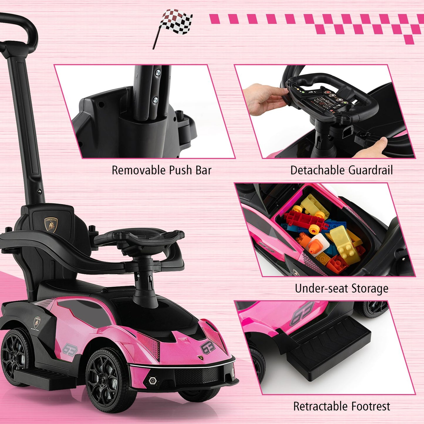 Luxury Lamborghini Ride-On Car for Kids with Convenient Push Handle