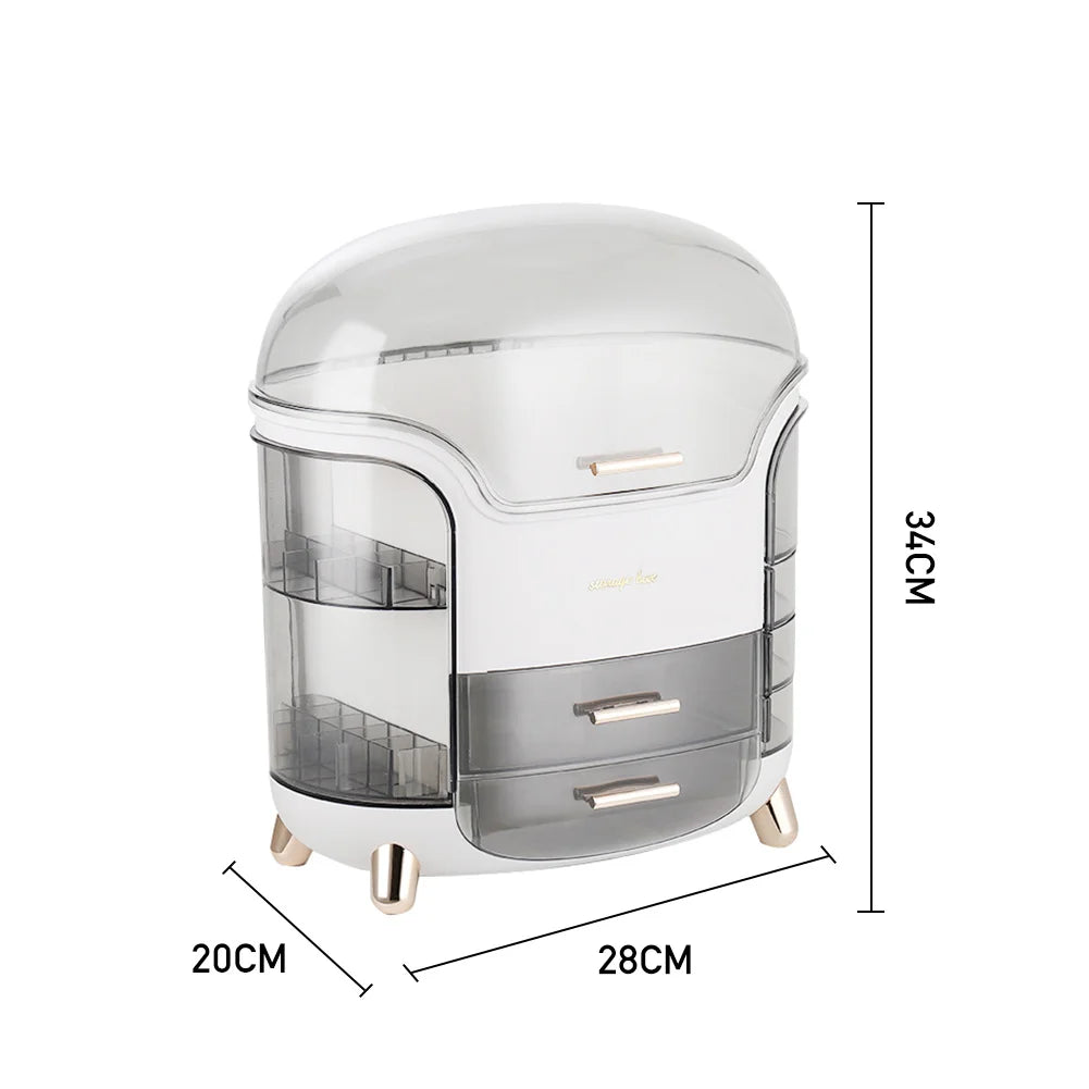 Stylish Makeup Storage Box 28X20X34Cm Large Capacity Organizer with Drawers Lipstick Holders Rotating Brush Compartments,White