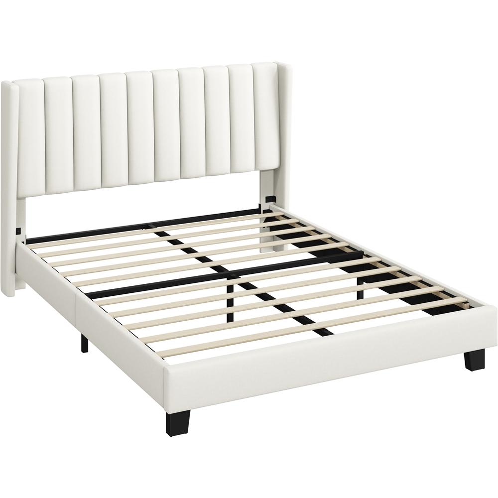 Upholstered Bed Frame, Double/King Size Bed Frame, Platform Bed Frame with Channel Tufted Headboard, Upholstered Bed Frame