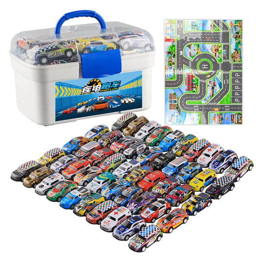 50-Piece Mini Pull Back Car Toy Set - Perfect Gift for Boys! Inertia Diecast Cars with Box for Endless Fun!