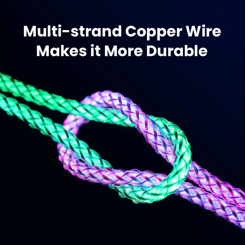 Fast Charging RGB Cable 100W Breathing Light 66W Type C USB C Data Cable f