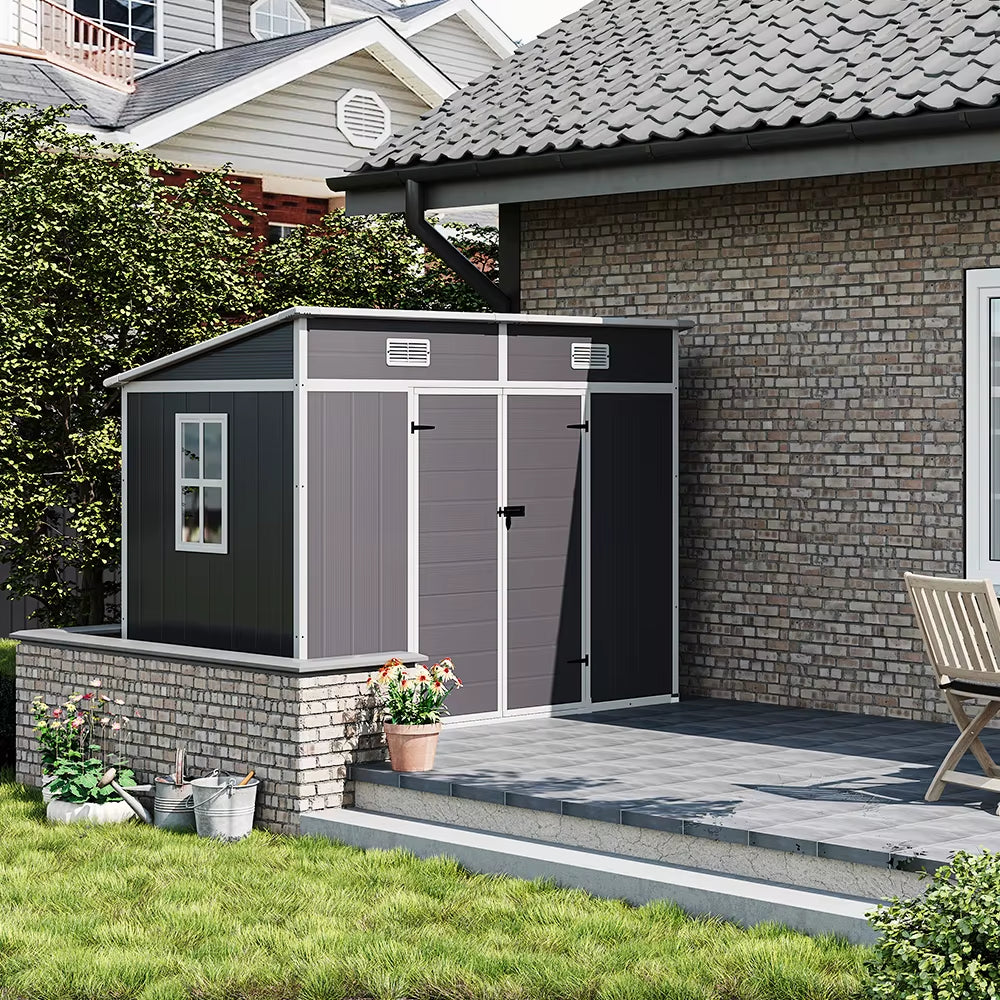 Outdoor Plastic Garden Storage Shed with Lockable Door & Sloped Roof, Rust-Resistant