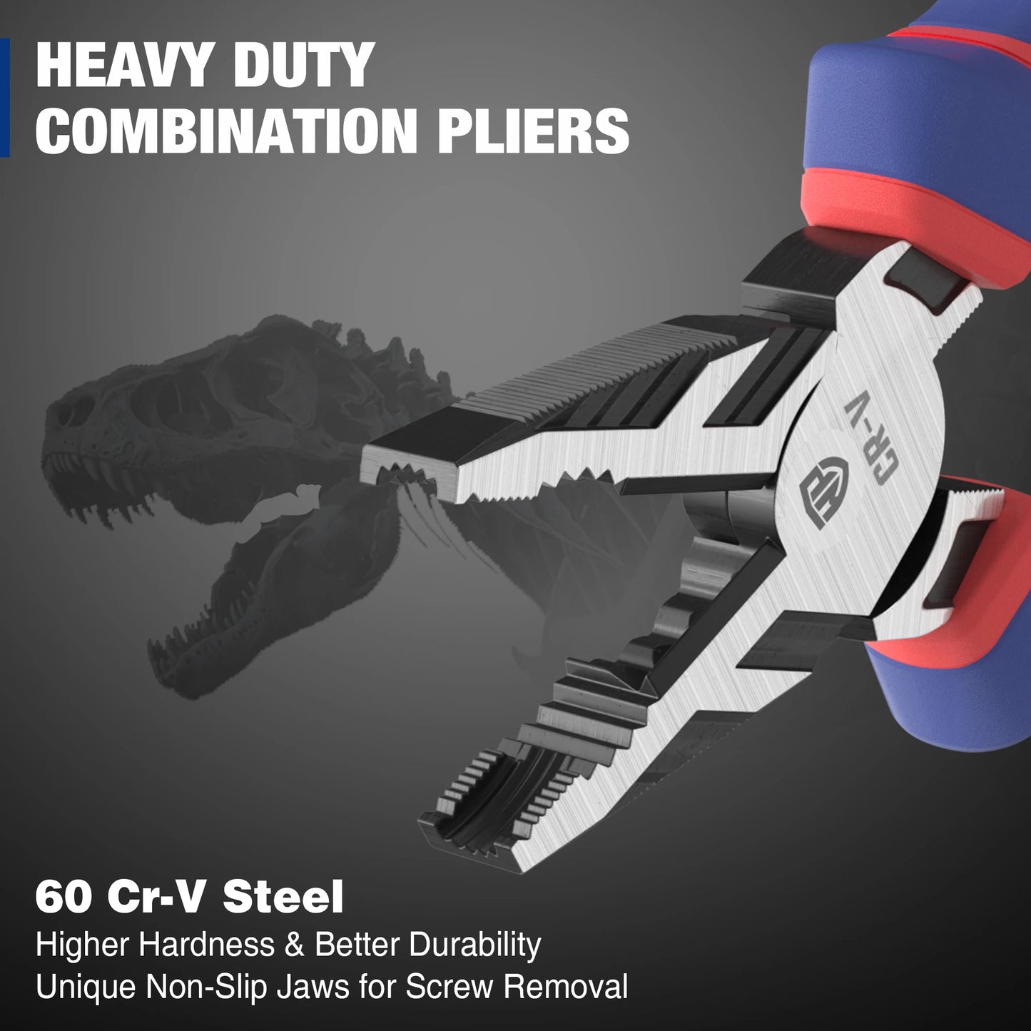 High Leverage Combination Pliers 200mm with Wire Cutting and Screw Extractor - Durable Cr-V Linesman Pliers