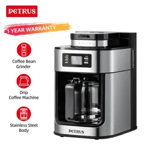 Brew Perfect Coffee Every Time: Automatic 10-Cup Stainless Steel Drip Coffee Maker with Built-In Grinder