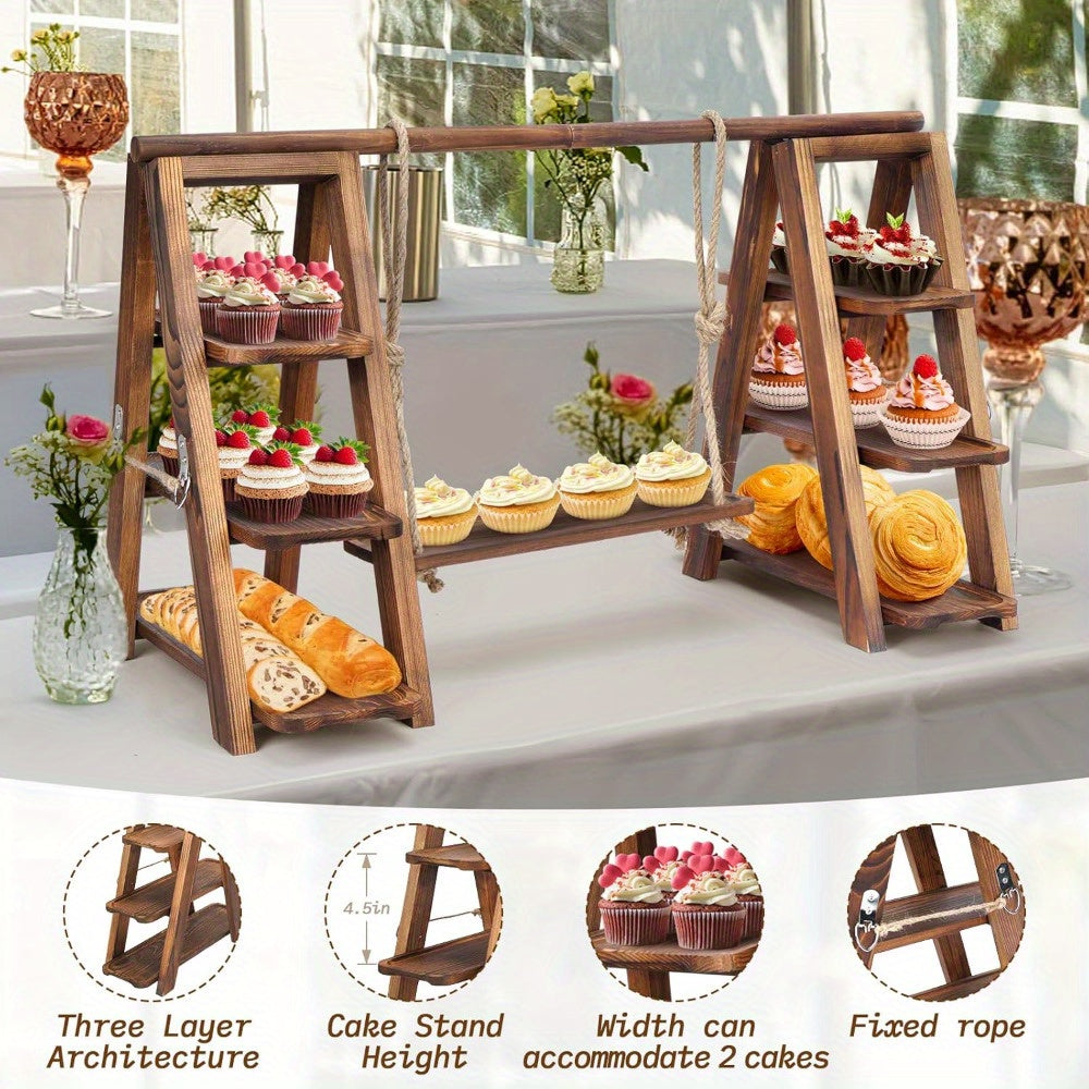 Wooden Double Dessert Table Display Set Rack 3 Tier Serving