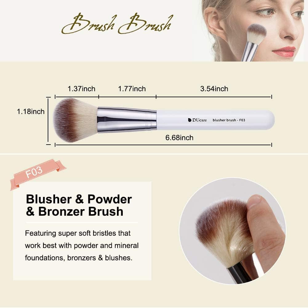Essential Travel Makeup Brush Set - 3 Pcs Kabuki, Powder, and Concealer Brushes for Flawless Application - White