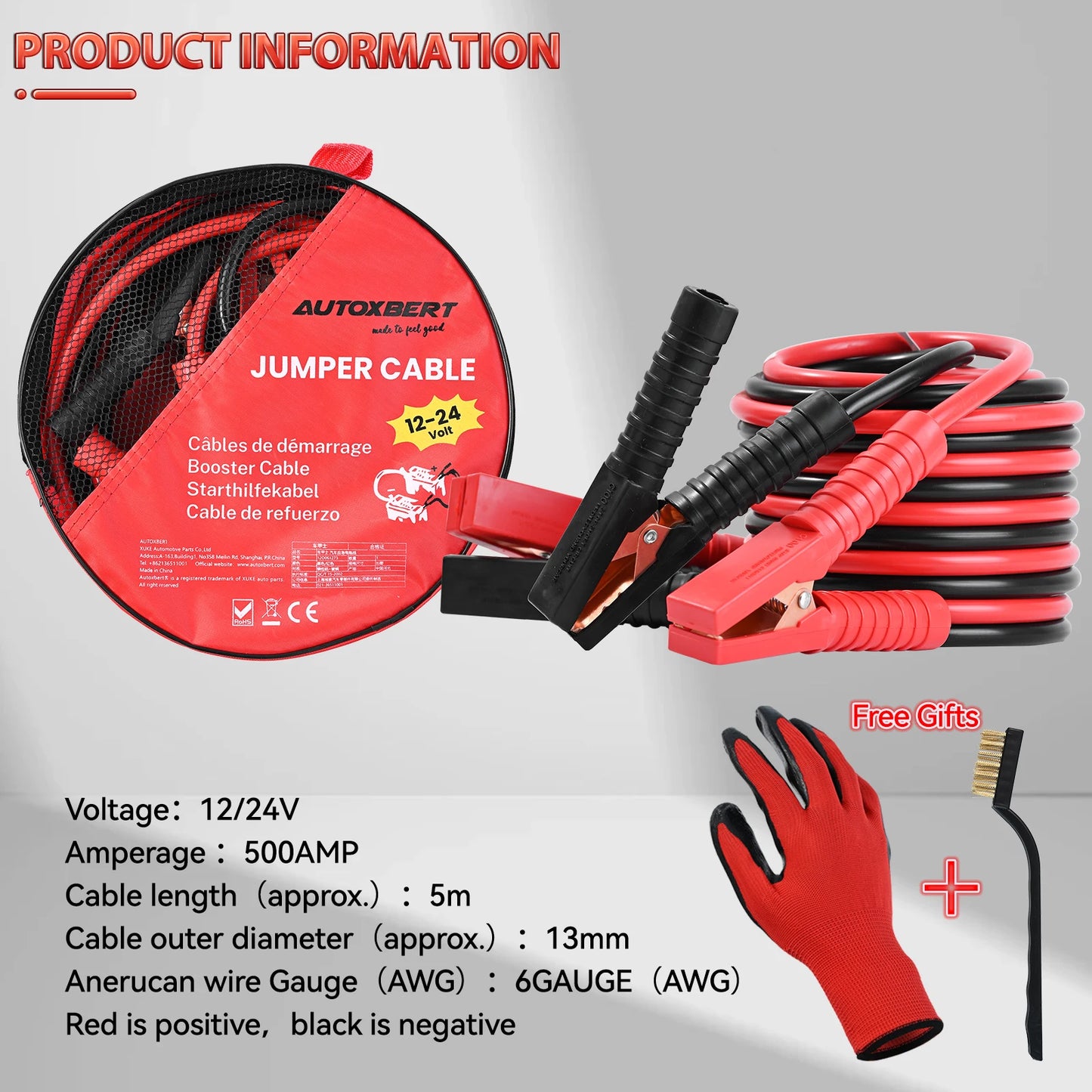 5M Heavy Duty Jump Leads 500AMP Car Van Battery Starter Booster Cables Jumper UK