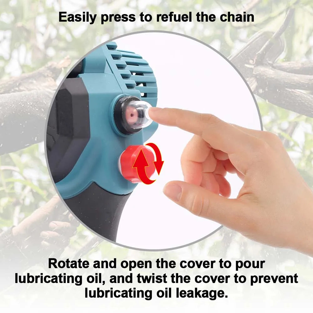 6 Inch 4000 Watt Portable Mini Cordless Chainsaw Electric Single Hand Saw Wood Cutter with 2 Battery Rechargeable Lightweight