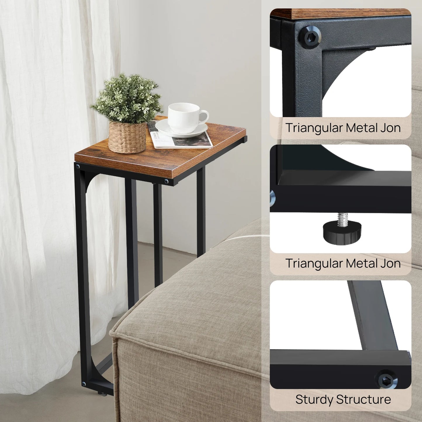BRIEFNESS C-Shape Side Table Snack Table Bedside Table Sofa End Side Table Laptop Table Living Room Desk C-Shaped Workbench