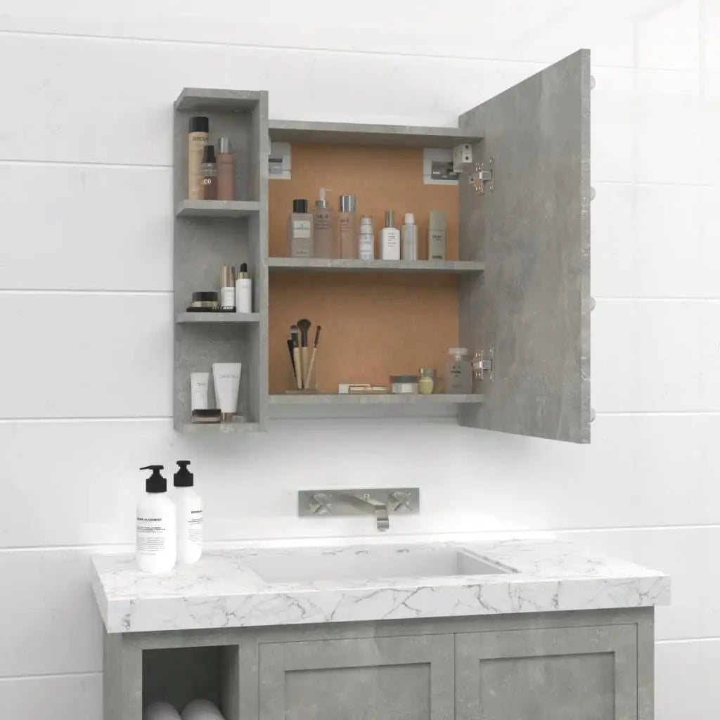 Stylish Concrete Grey LED Mirror Cabinet - 70x16.5x60 cm Perfect for Modern Storage Solutions