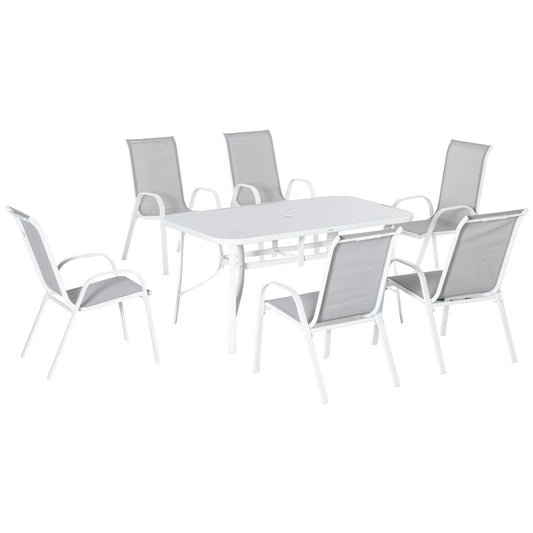 7-Piece Outdoor Dining Set with Table and Chairs, 6-Seater Furniture Featuring Parasol Hole