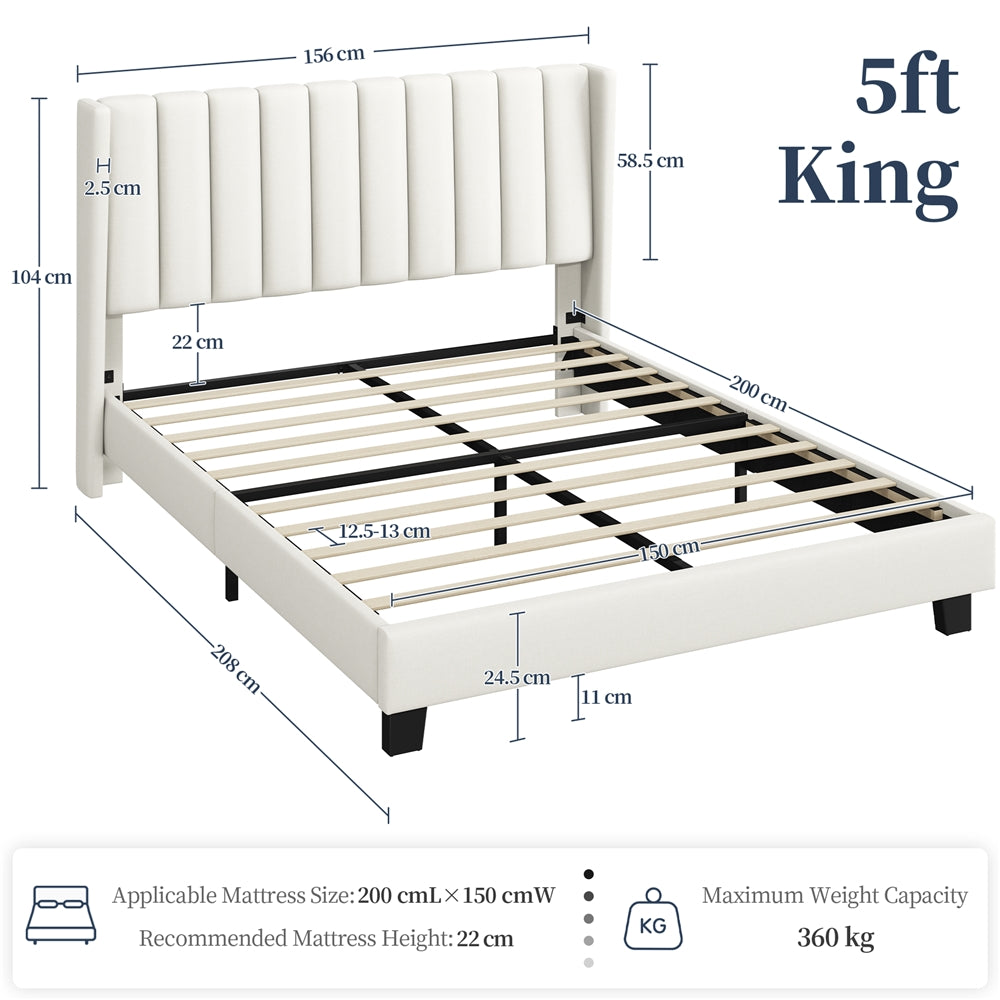 Upholstered Bed Frame, Double/King Size Bed Frame, Platform Bed Frame with Channel Tufted Headboard, Upholstered Bed Frame