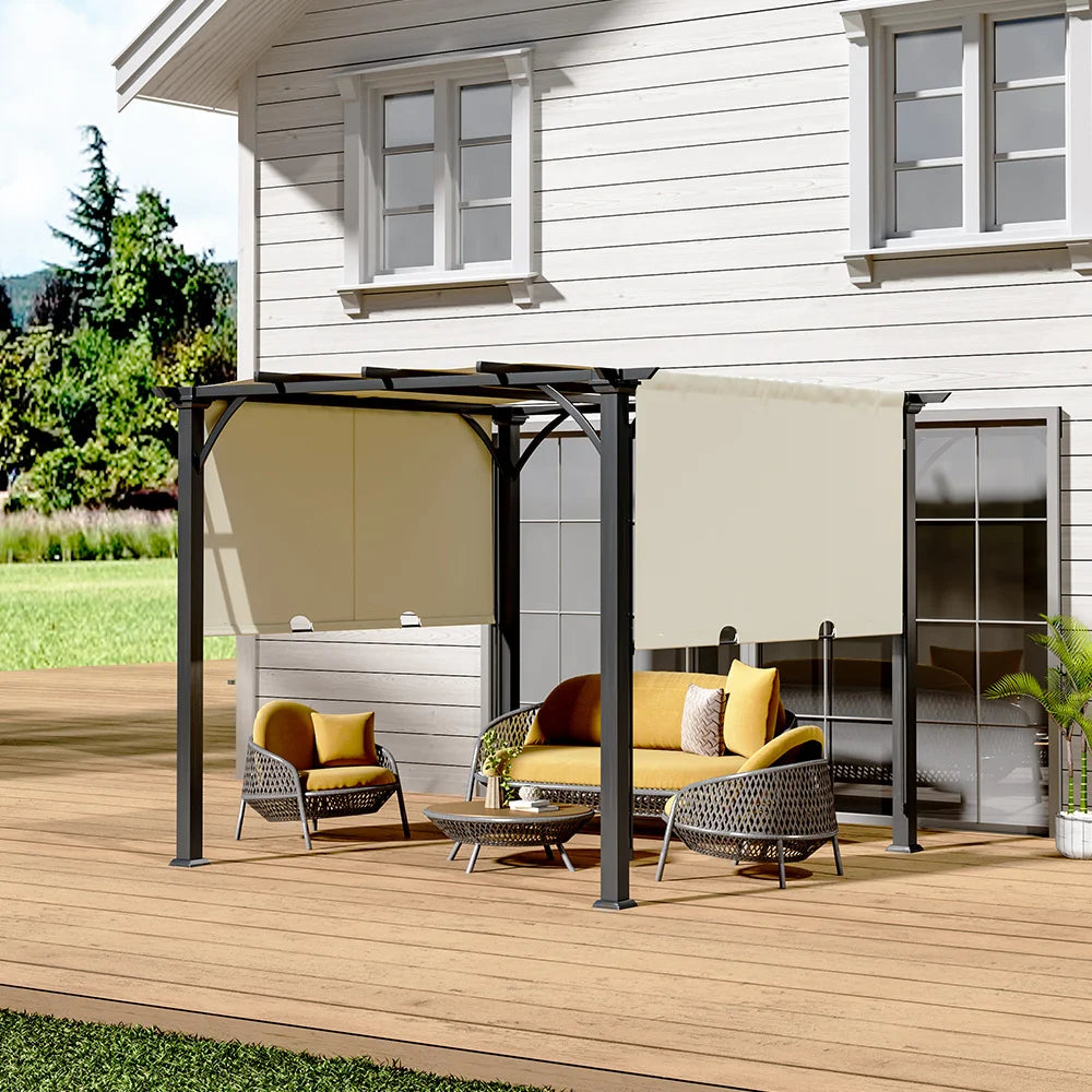 Outdoor Retractable Pergola, Aluminum Pergola Patio, with Retractable Sun Shade Canopy for Gardens, Backyards Decks