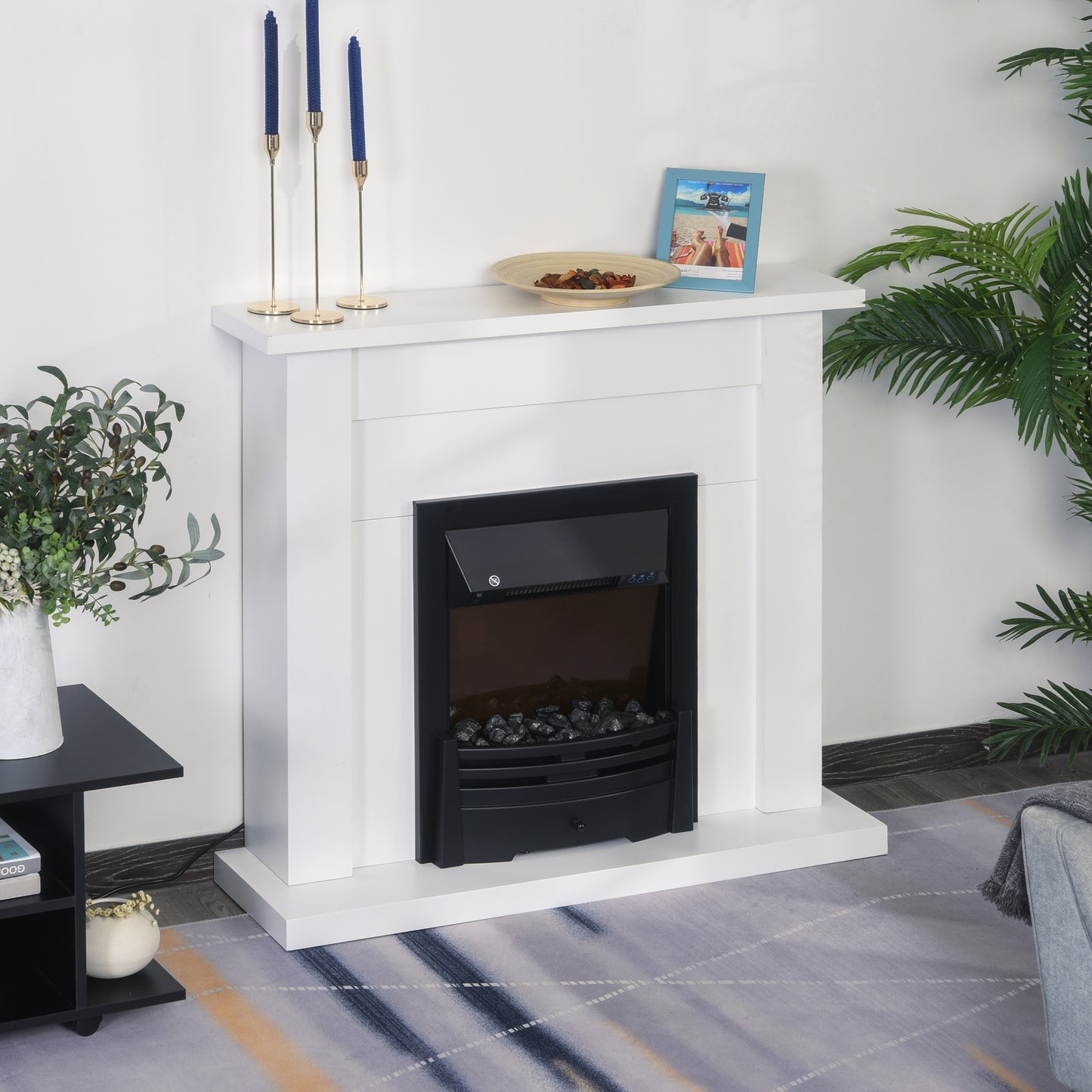 Elegance Meets Comfort: 2000W 5-Level White Electric Fireplace Heater w/ Remote