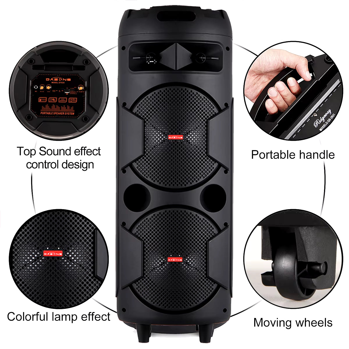 Ultimate Portable Dual 8-Inch Woofer Wireless Speaker System with LED Lights, Microphone, and Powerful Bass - Rechargeable and Ready to Rock!