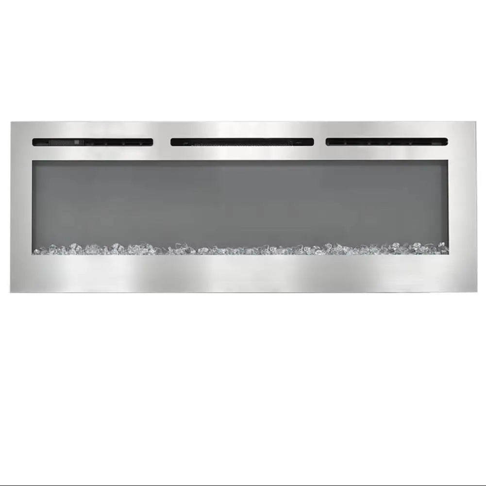 LED Electric Wall Mounted Fireplace Recessed Fire Heater 12 Flames with Remote, Silver 60Inch