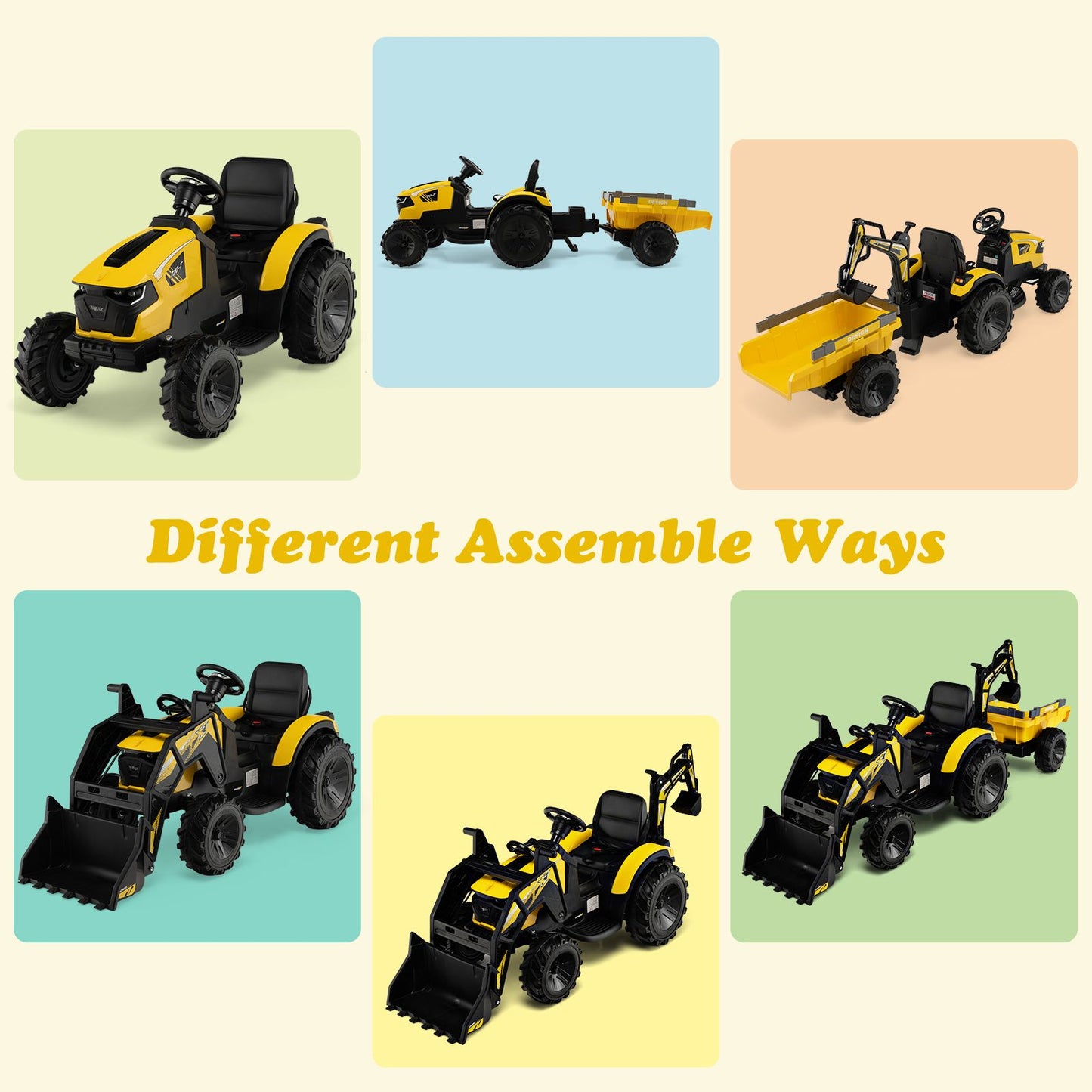 3 in 1 Ride on Tractor and Trailer with Shovel Bucket