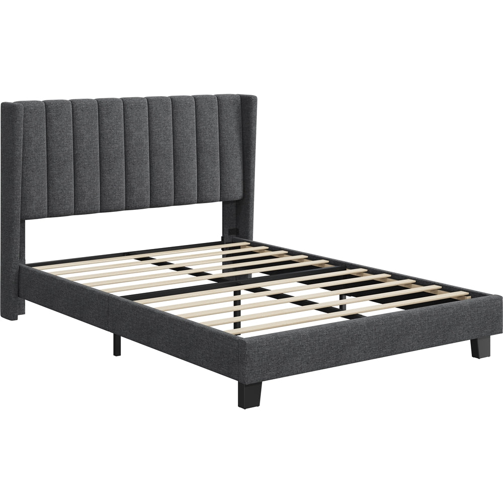 Upholstered Bed Frame, Double/King Size Bed Frame, Platform Bed Frame with Channel Tufted Headboard, Upholstered Bed Frame
