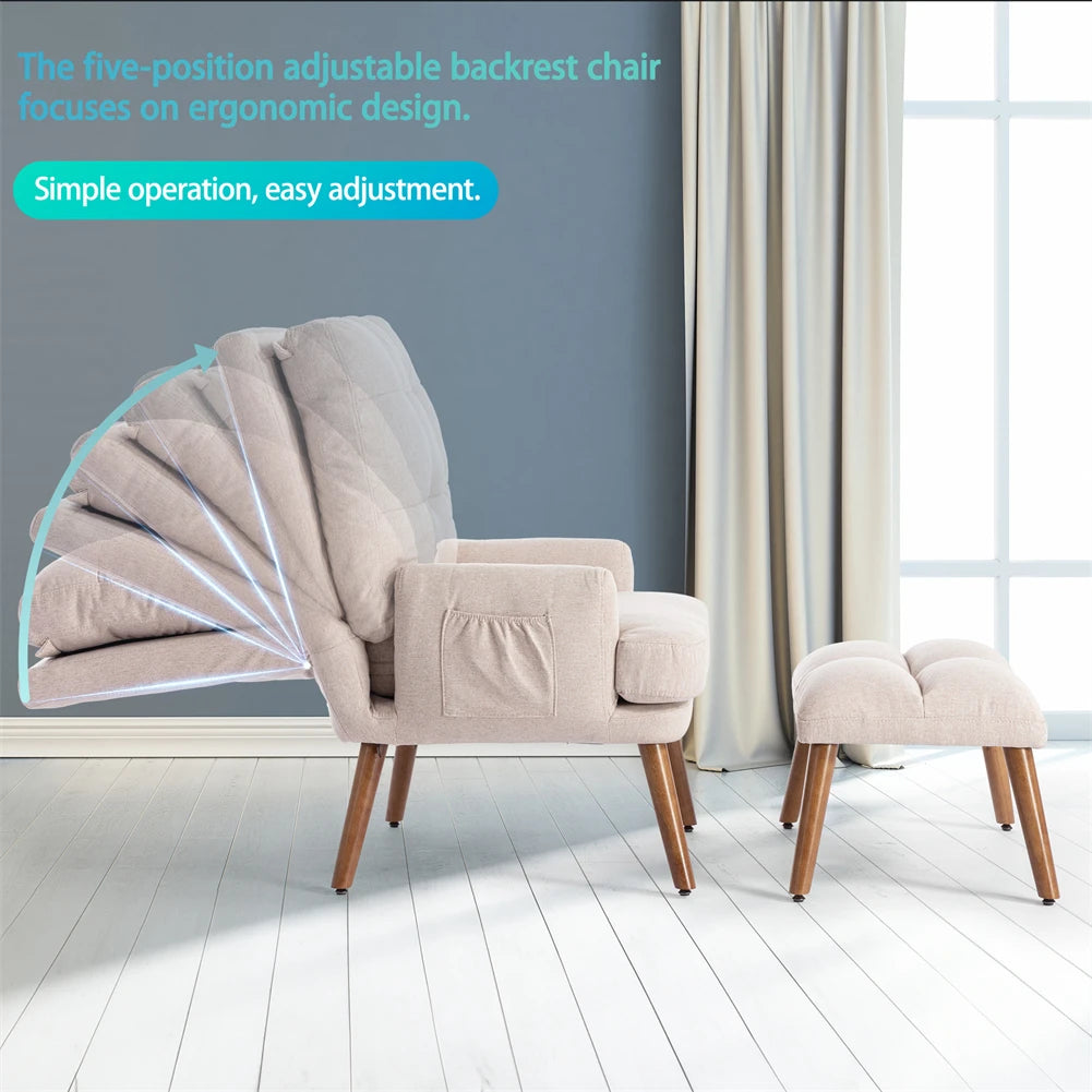 Stylish Modern Accent Armchair with Adjustable Backrest and Convenient Side Pockets for Ultimate Comfort