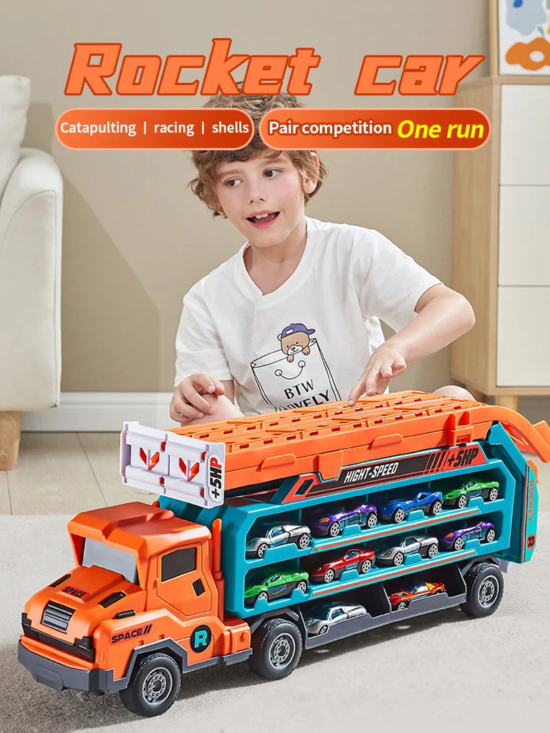 Transforming Coaster Racetrack Car with Rocket Lift - Perfect Gift for Christmas, Thanksgiving, Halloween, New Year, and Birthdays!