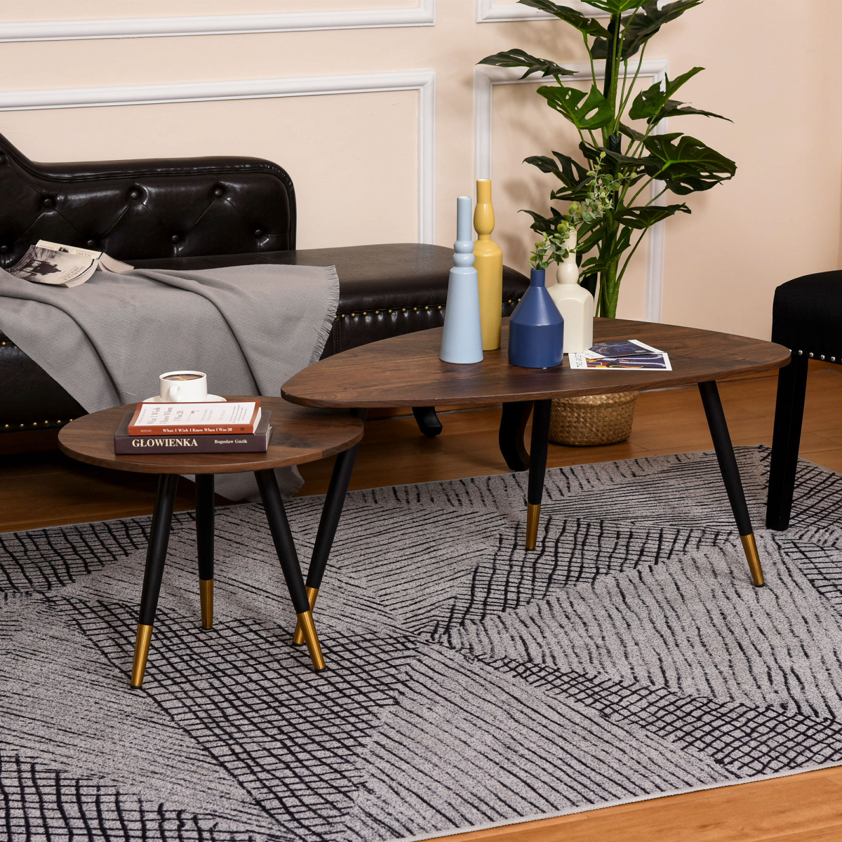 Nesting Coffee Tables Set of 2 - Stackable Sofa Side End Tables