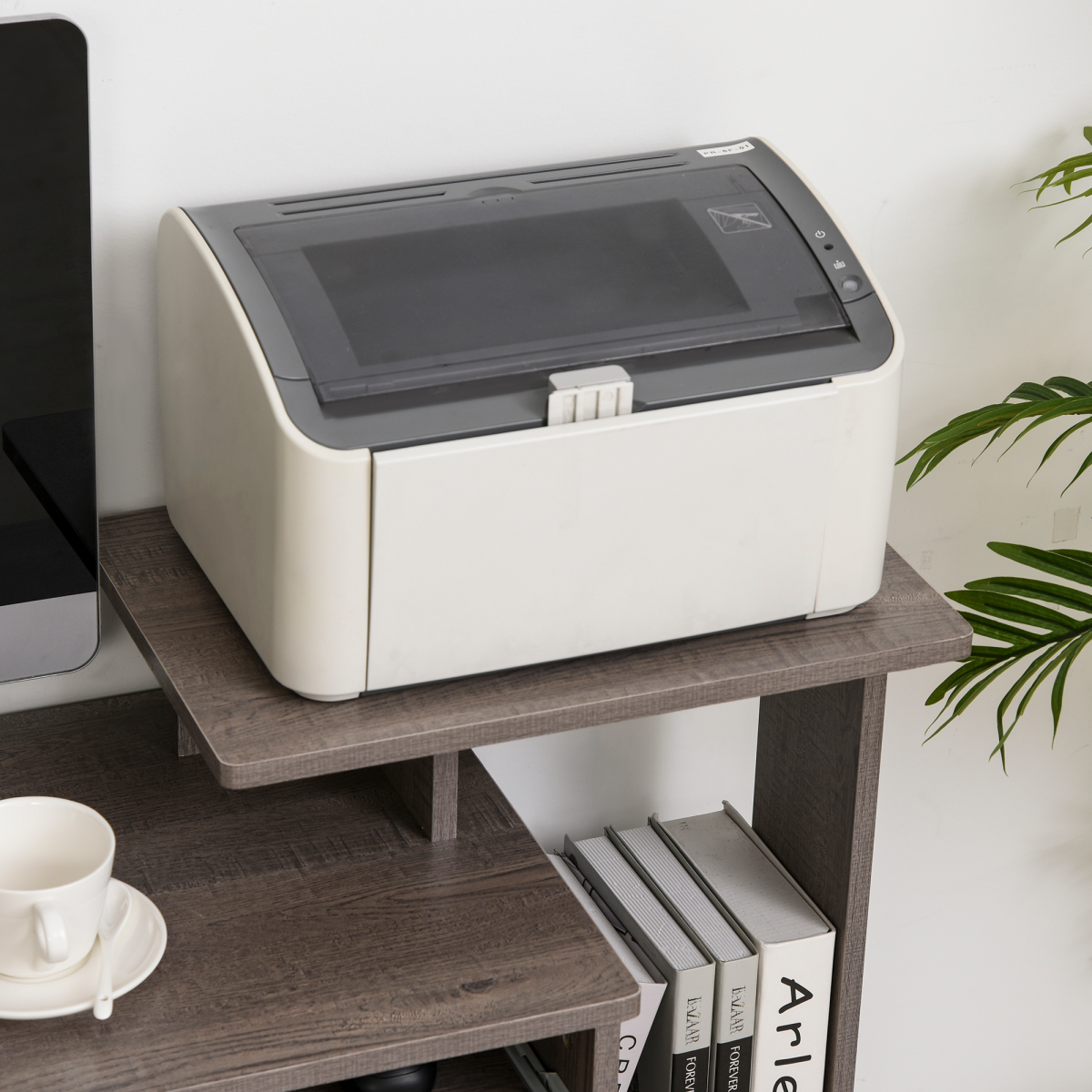 Chic Grey Computer Desk with Sliding Tray & Stylish Storage Solutions