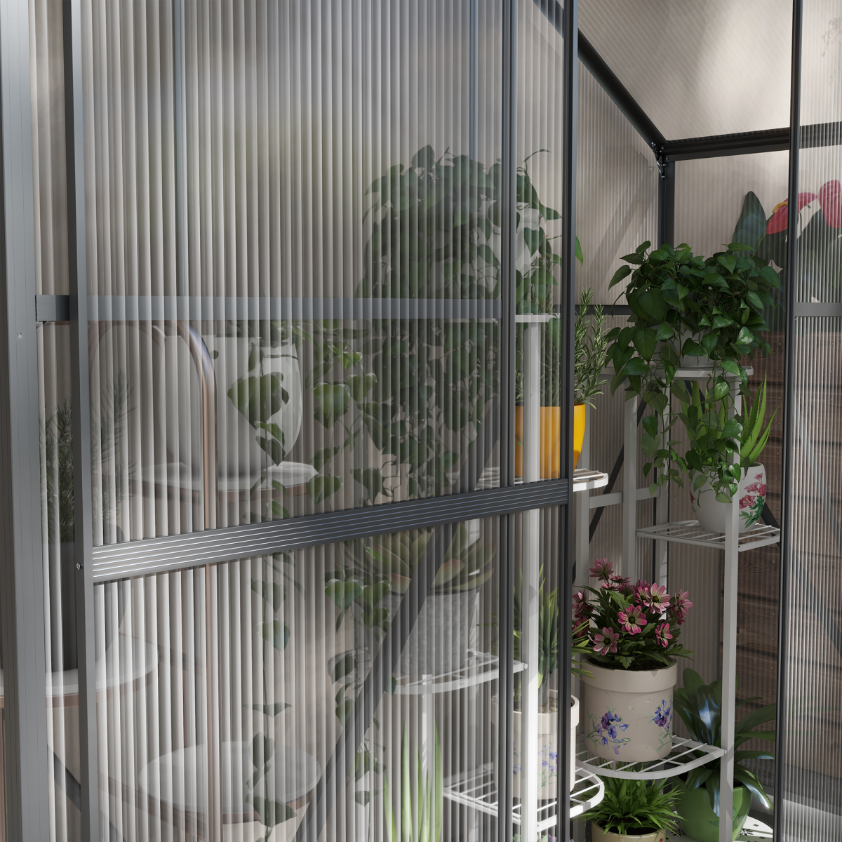 6x2.5ft Polycarbonate Greenhouse - Aluminium Frame, Dark Grey