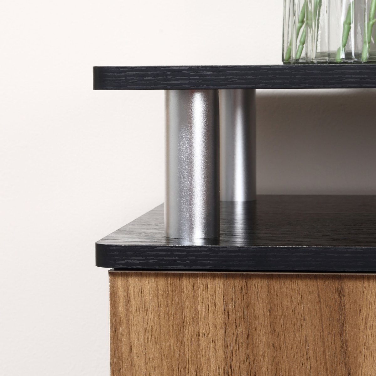Modern Stylish TV Cabinet Stand - Space Saving Media Console in Black & Walnut