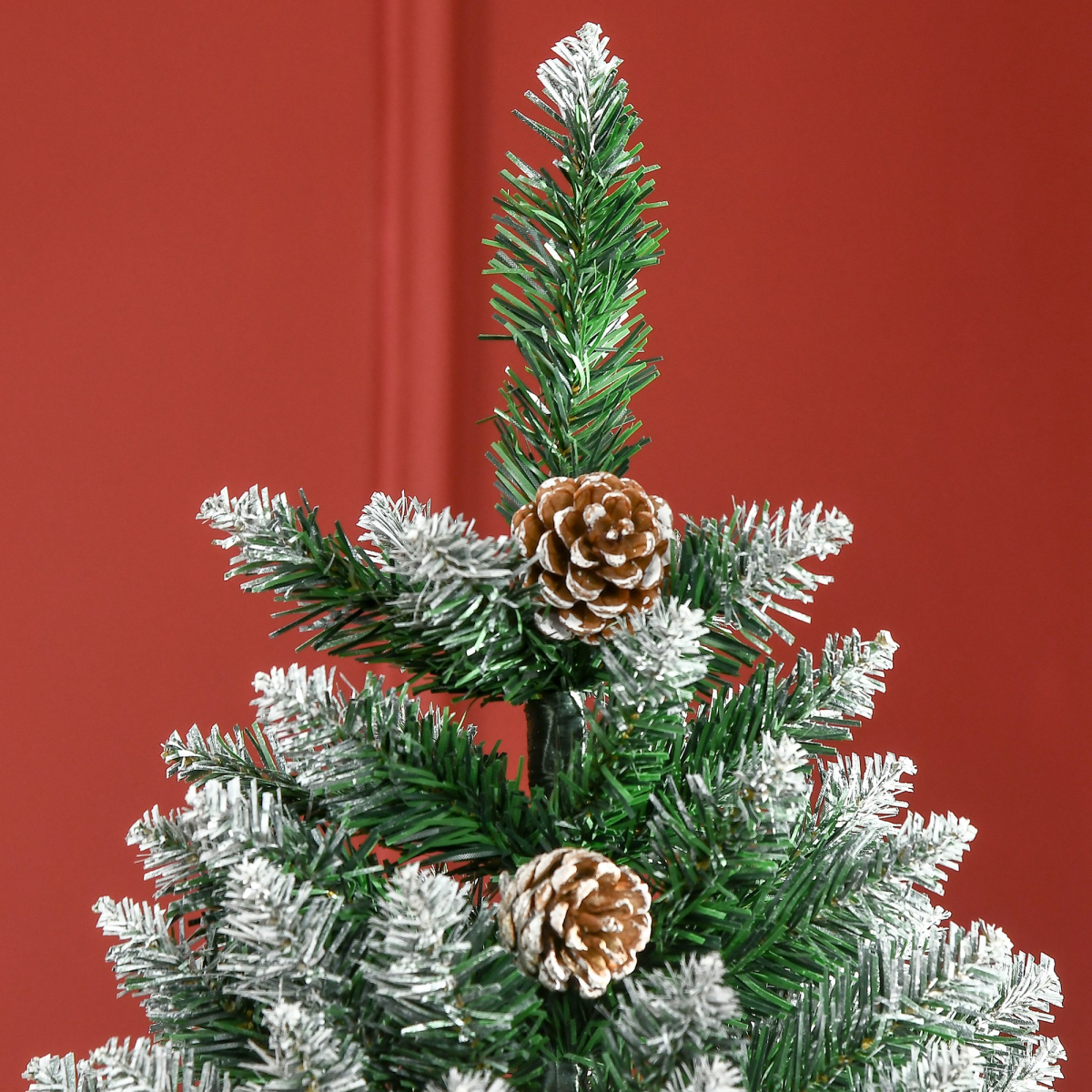 6 ft Flocked Snow Artificial Christmas Tree with Pine Cones - Holiday Decor