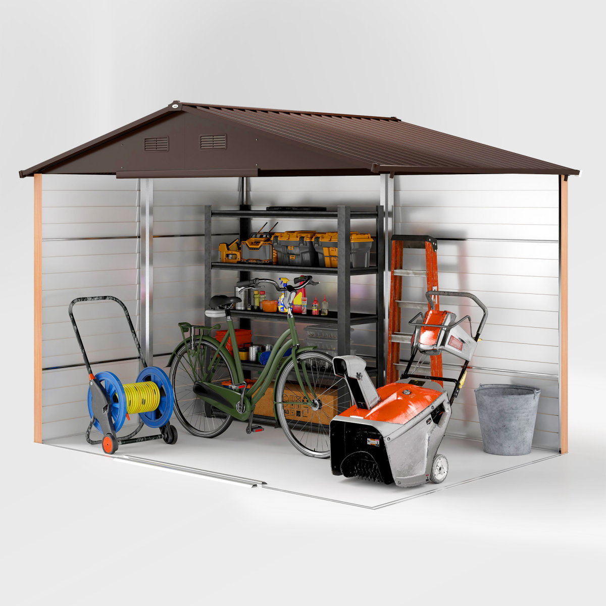 9.1x6.4ft Wood Effect Garden Shed with Sliding Door - Durable Storage
