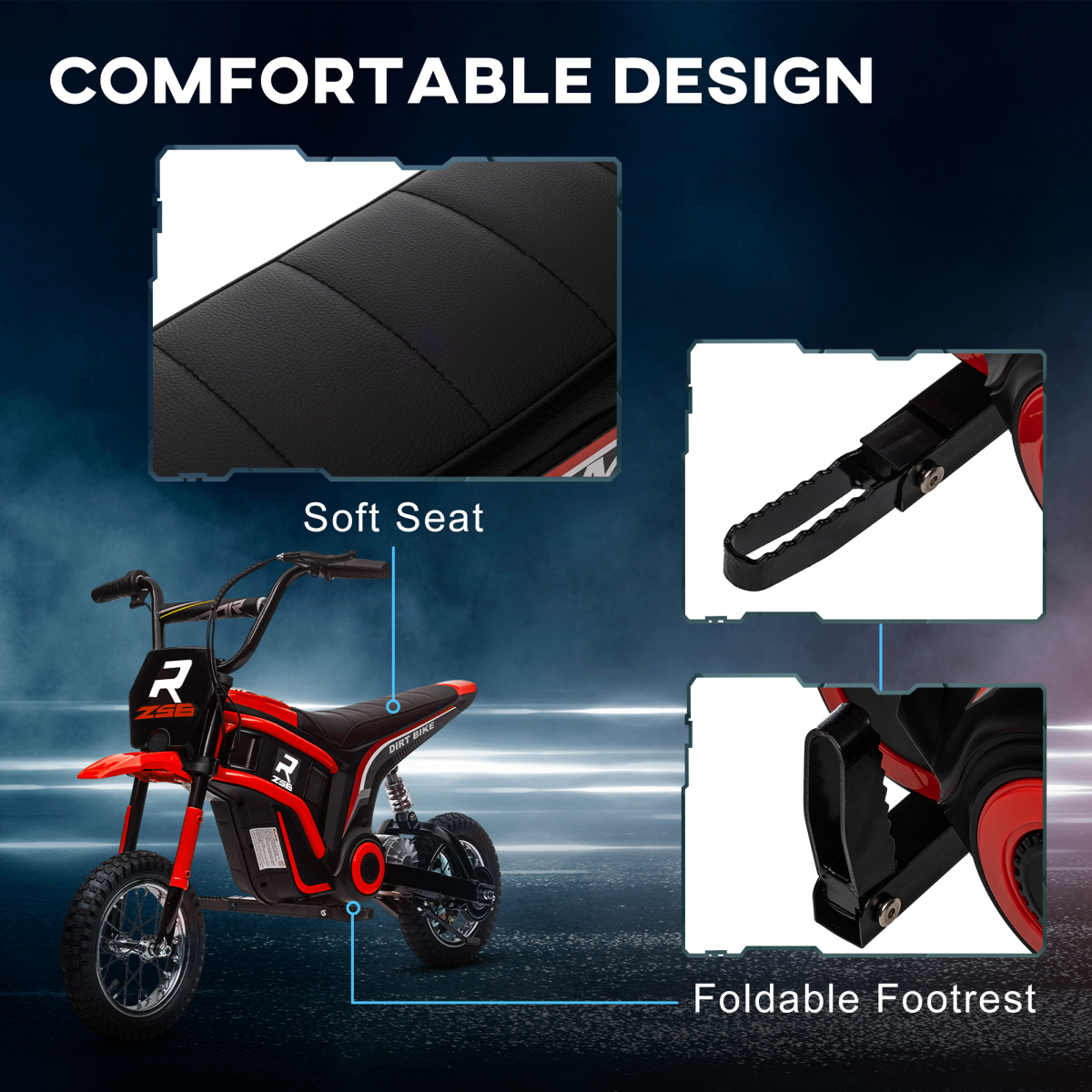 24V Kids Electric Motorbike - Twist Grip, Horn, Music & Lights, Red