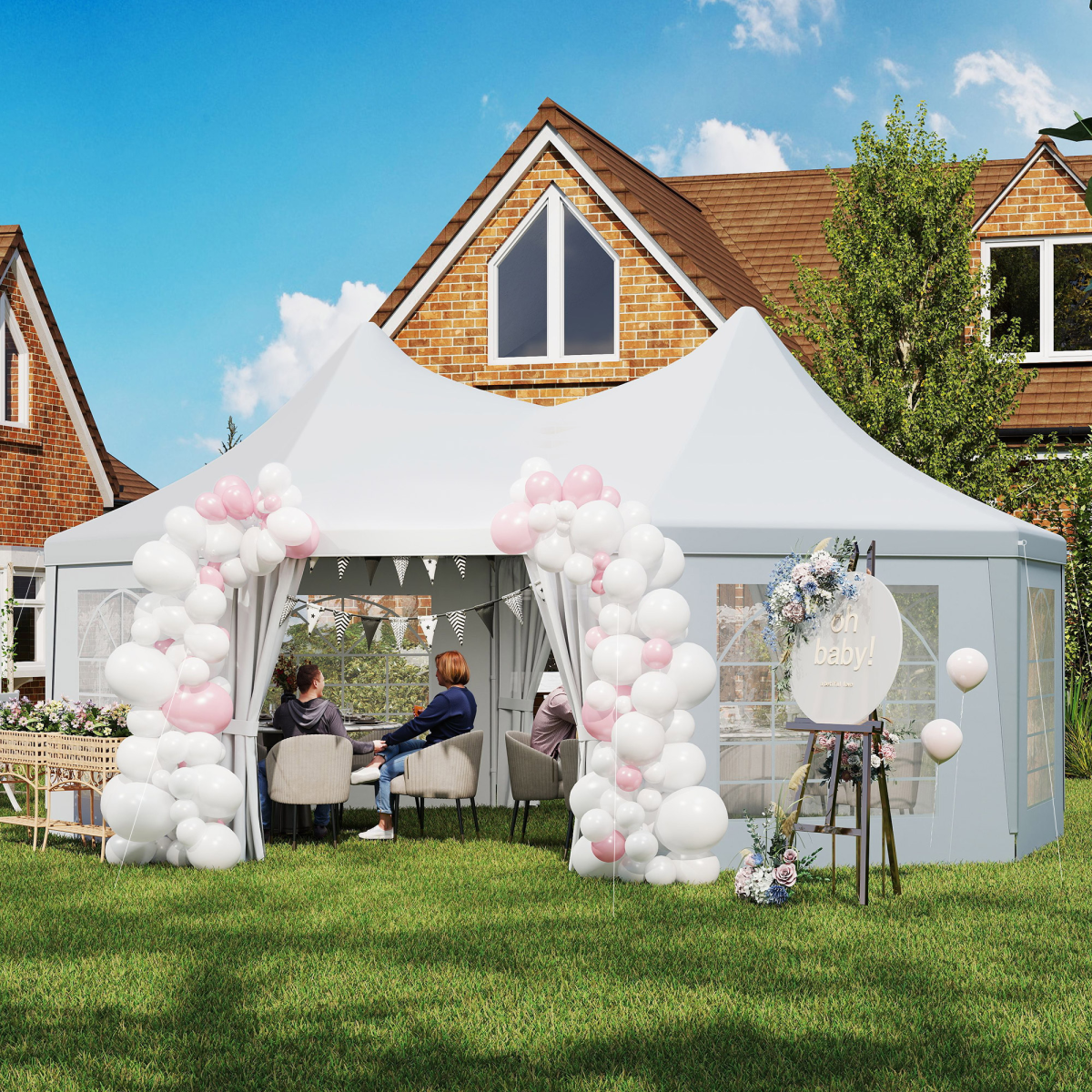 6.8x5m Elegant Octagonal Garden Gazebo - Heavy Duty Wedding Tent