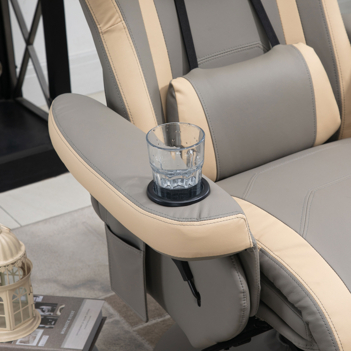 Two-Tone PU Leather Manual Recliner with Adjustable Leg & 135° Recline
