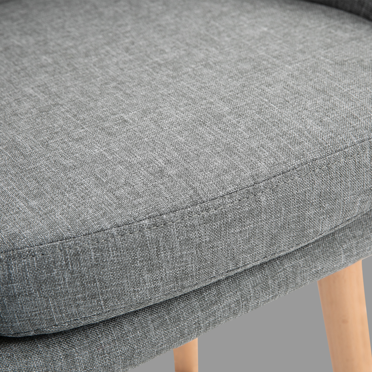 Modern Grey Upholstered Bucket Seat Bar Stools - Set of 2 with Solid Wood Legs