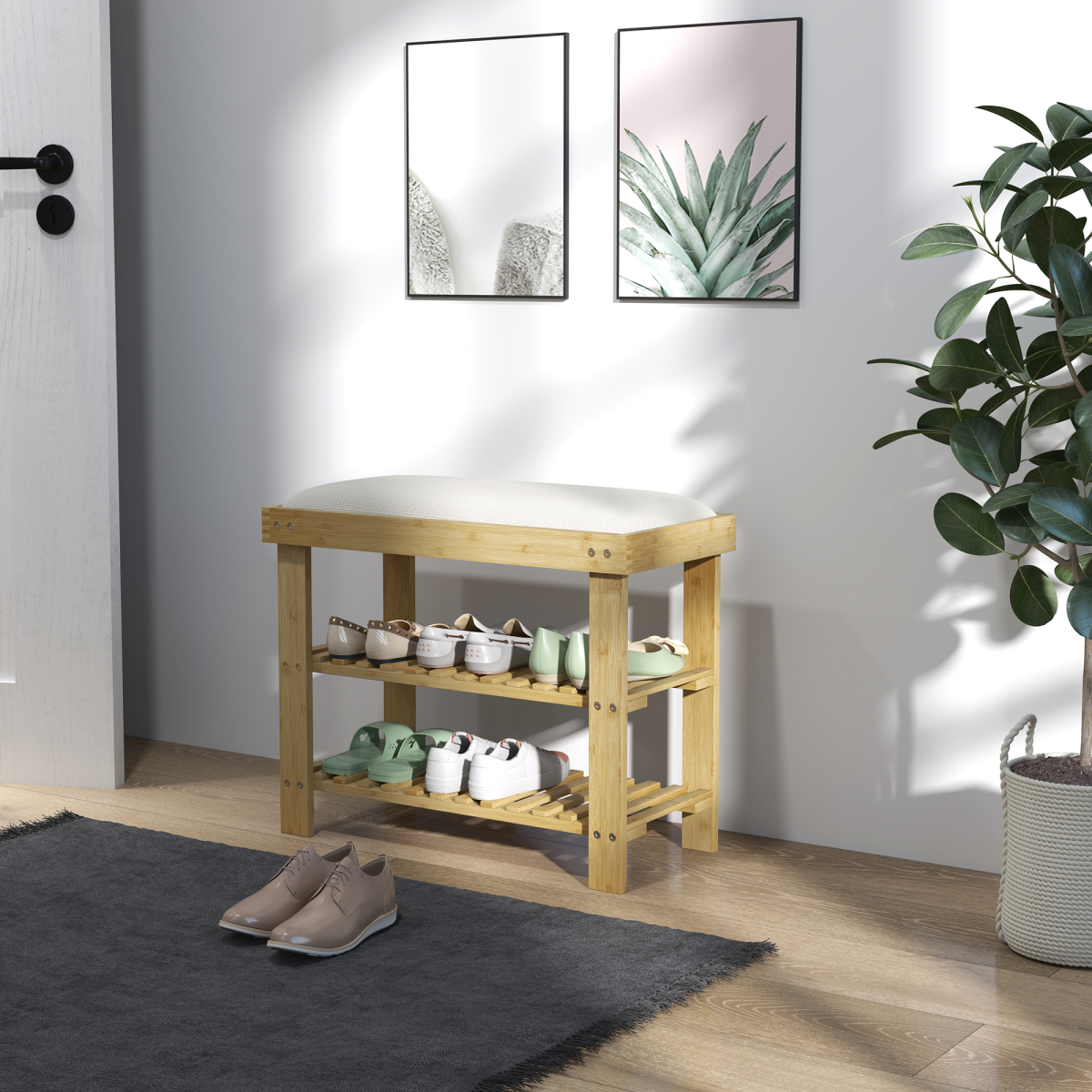 Bamboo 3-Tier Shoe Storage Bench: Stylish Entryway Organizer