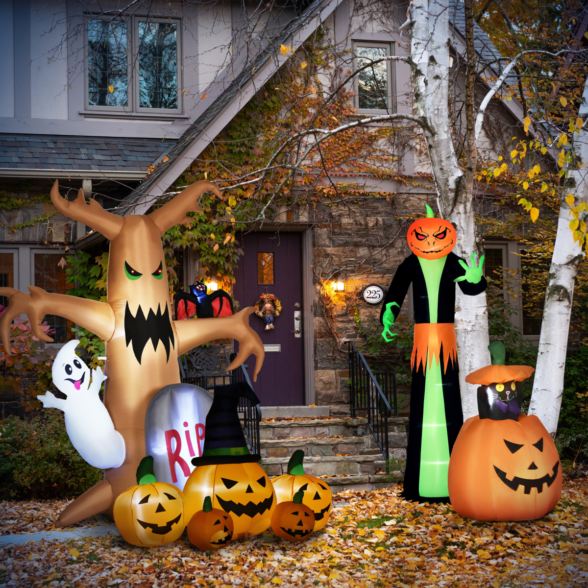 9ft Halloween Pumpkin Ghost Inflatable with Built-in LED Lights