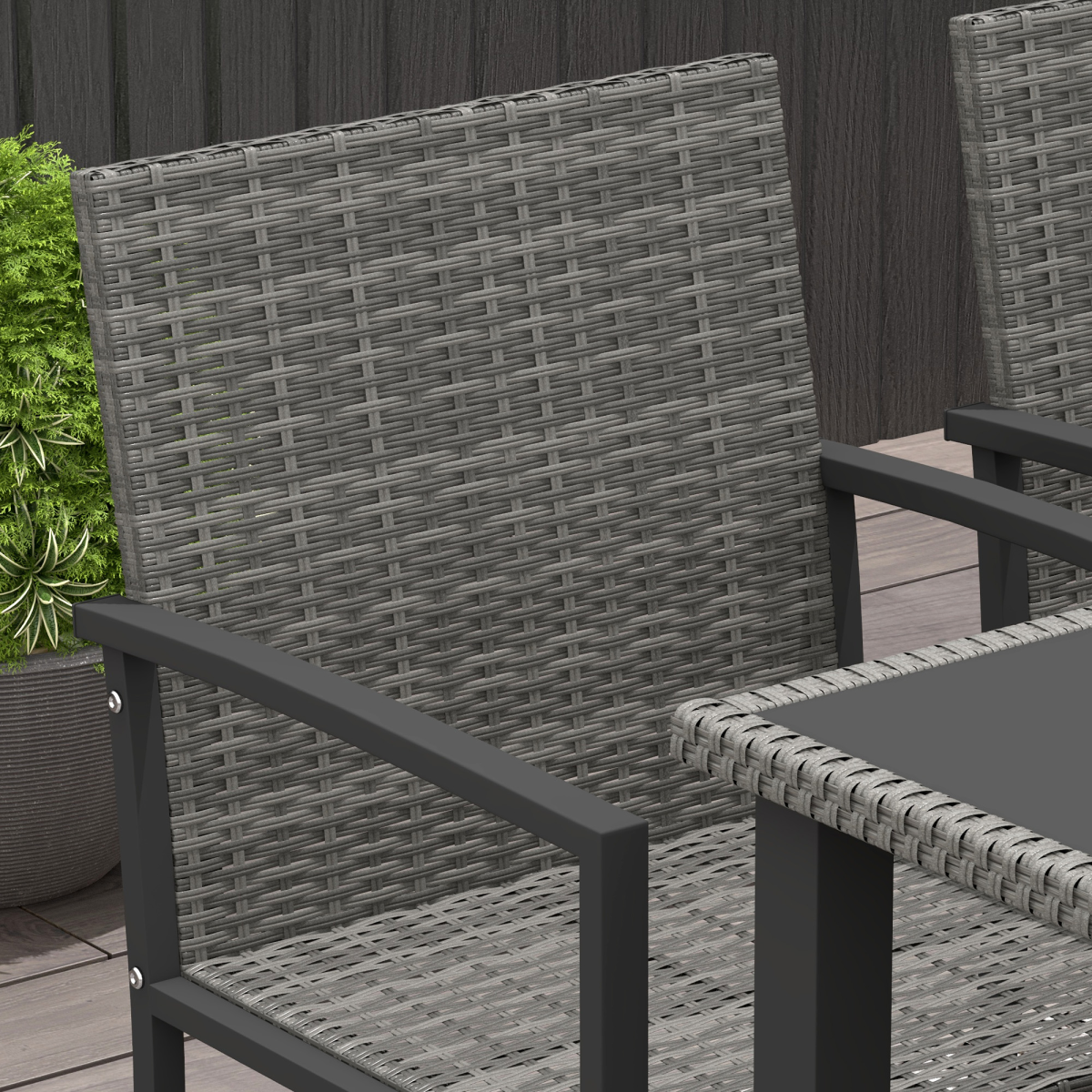 4-Seat Rattan Garden Set with Glass Table - Grey