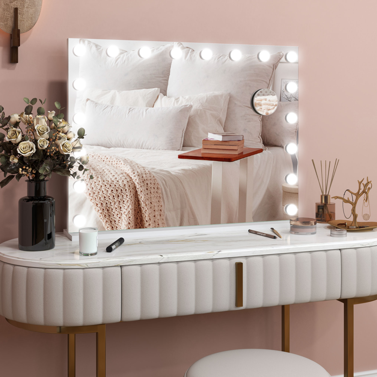 RadiantGlow LED Vanity Mirror: 10X Magnification, USB Port & 3 Lighting Modes