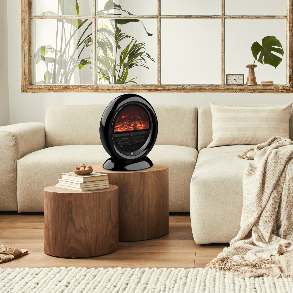 Elegant Freestanding Electric Fireplace Heater with Rotatable Head & Safety Features
