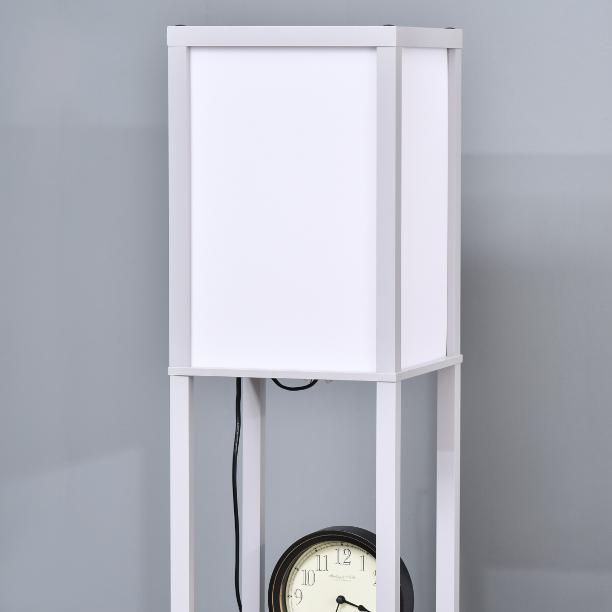 Grey 3-Tier Floor Lamp with Storage Shelves and Foot Switch