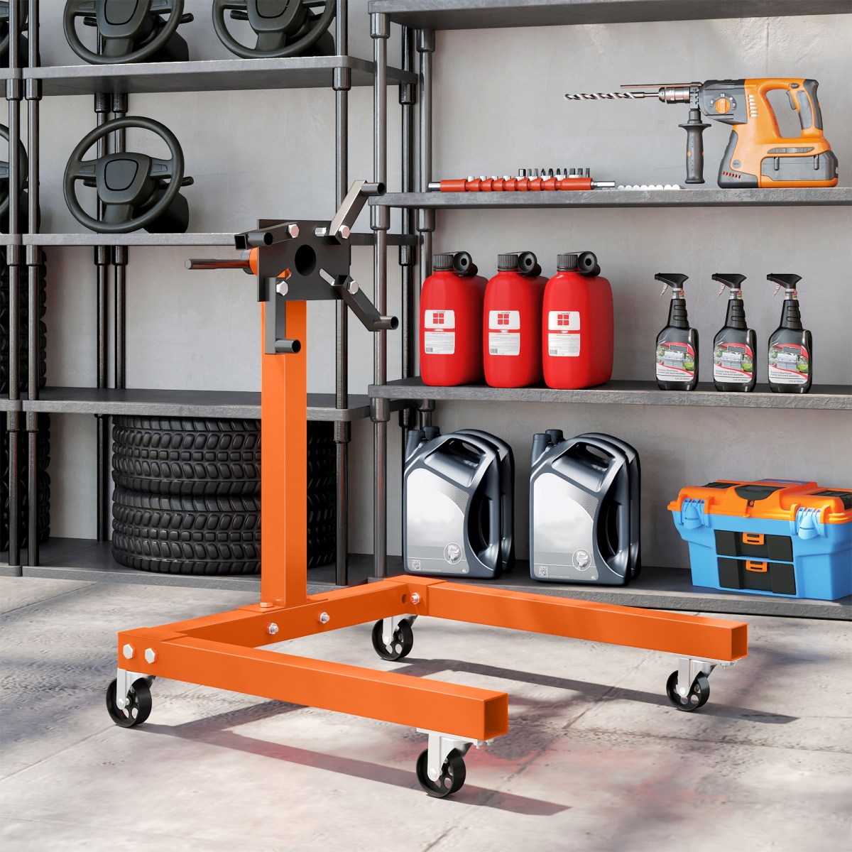 Premium 570kg Rotating Engine Stand with Adjustable Head & Wheels