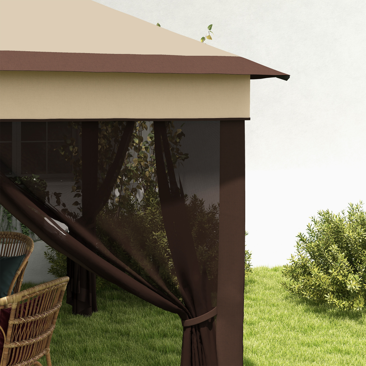 3x3m Pop Up Gazebo with Netting, Height Adjustable, Beige