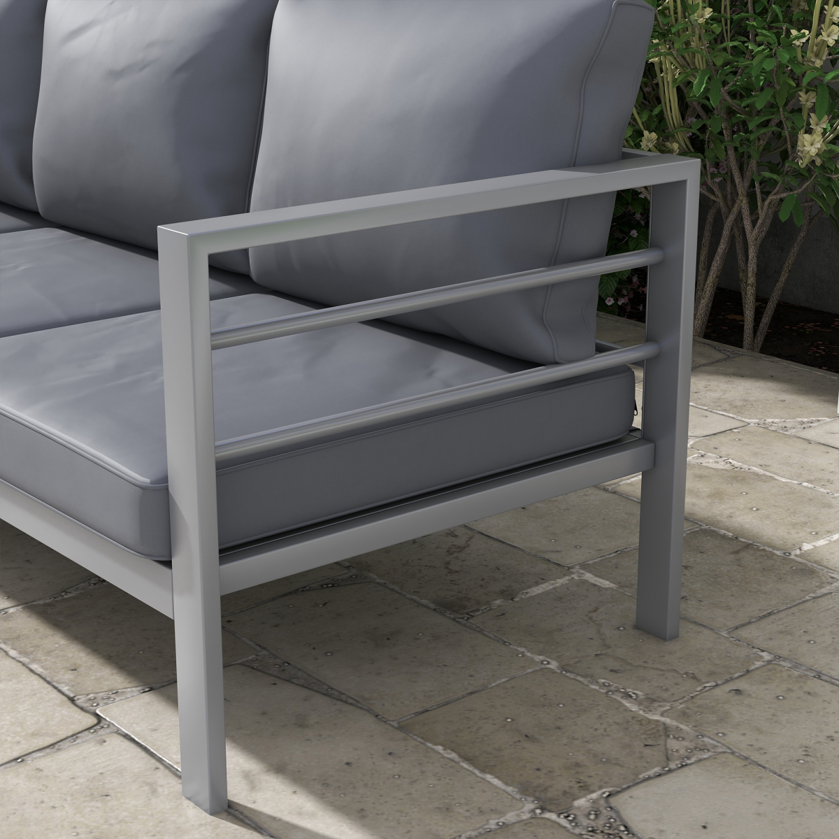 3-Seater Aluminium Garden Bench with Cushions - Grey