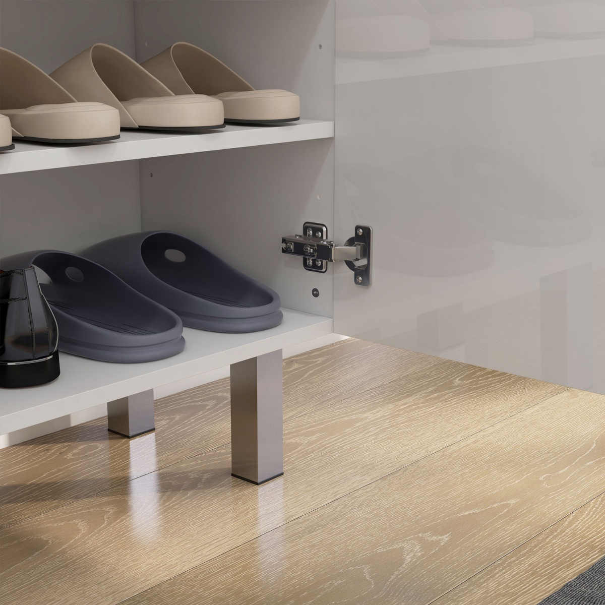 High Gloss Shoe Storage Cabinet with Soft-Close Hinges & Adjustable Shelves