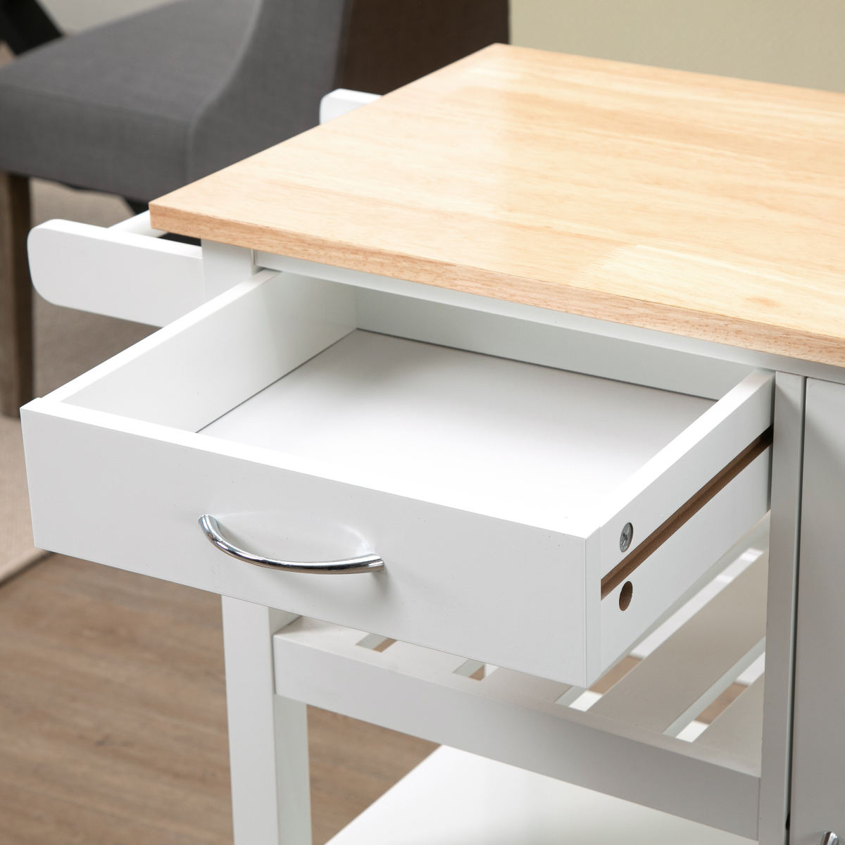 Versatile Rolling Kitchen Cart with Storage Drawer & Towel Rack - White