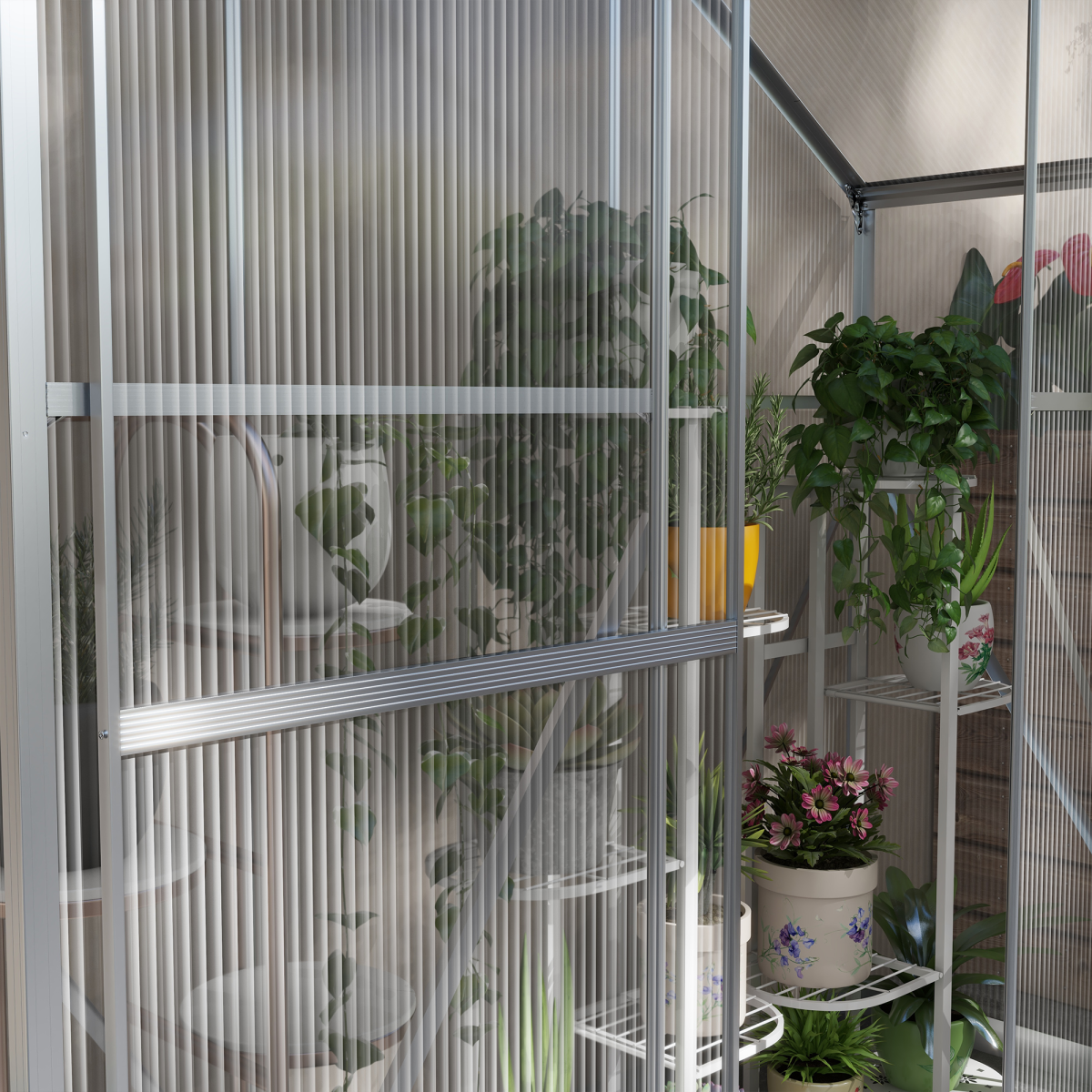 6x2.5ft Polycarbonate Greenhouse - Aluminium Frame, Silver