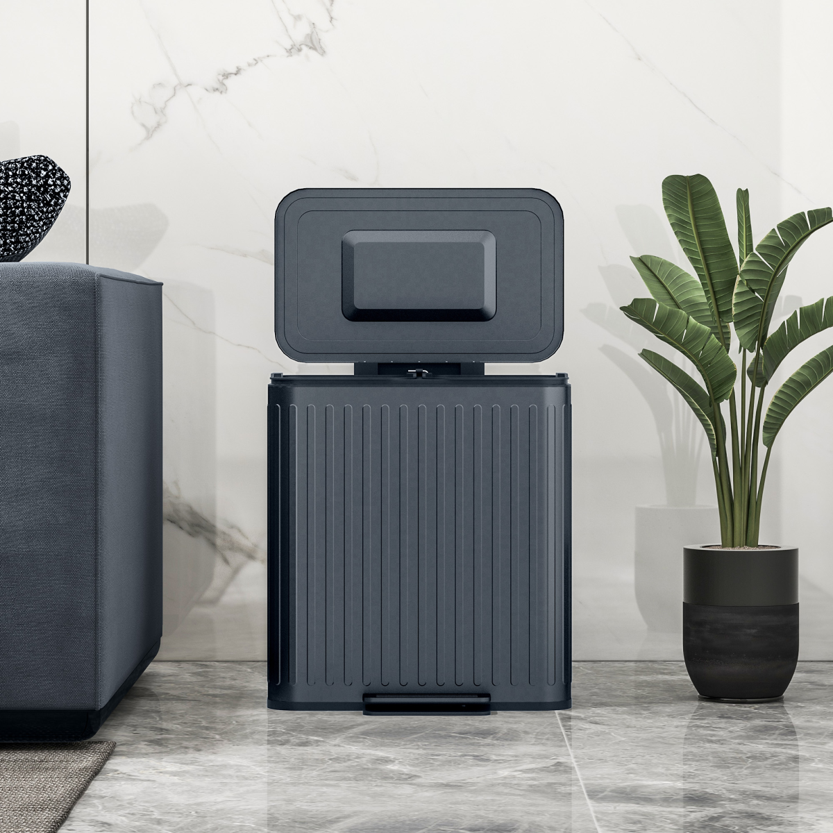 2x20L Double Pedal Bin with Soft-Close Lid - Black