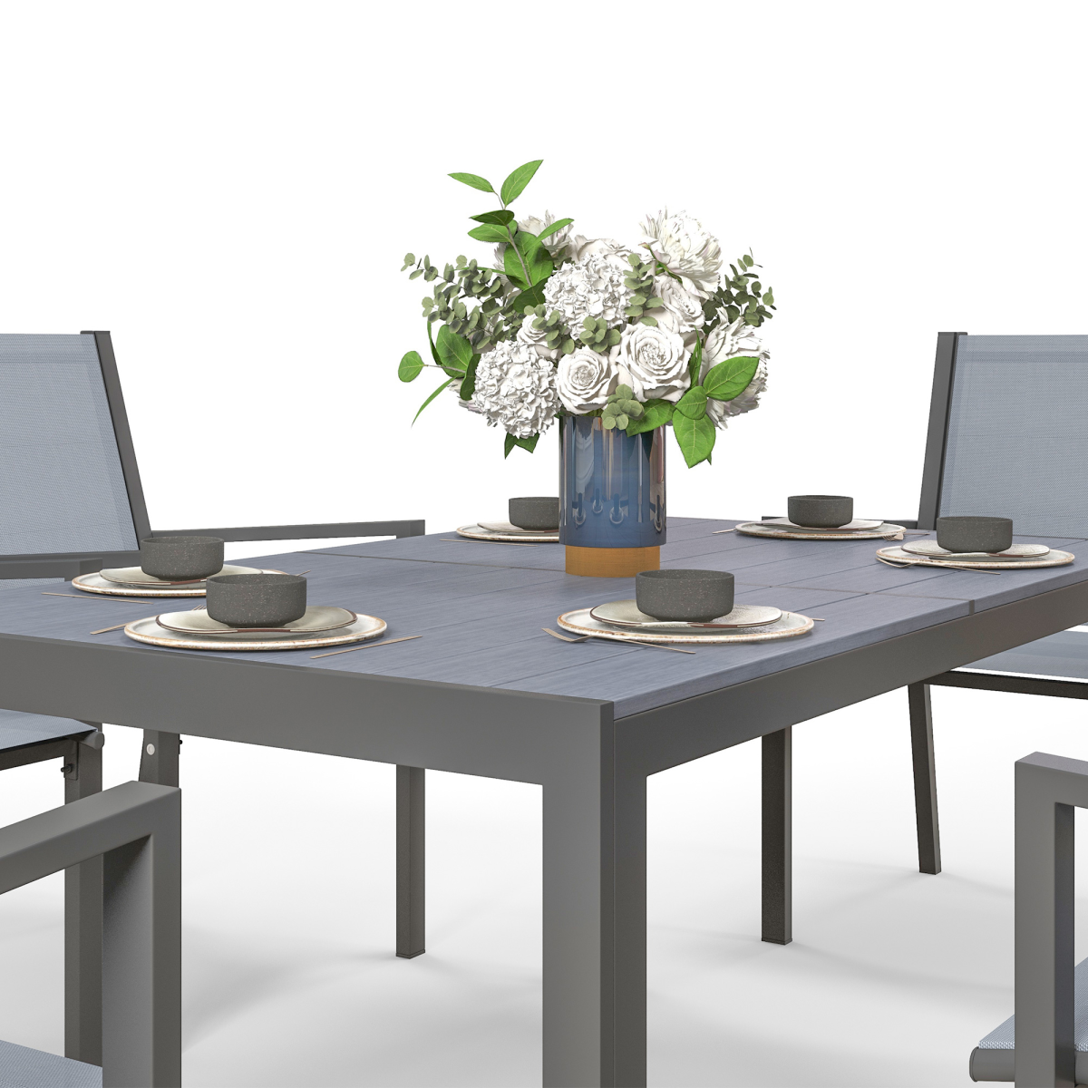 7-Piece Garden Dining Set: Wood-Plastic Table & 6 Chairs, Grey